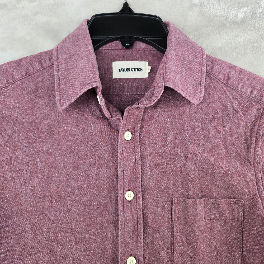 Taylor Stitch Button Up Shirt Mens XS 36 Maroon Hemp Organic Cotton Short Sleeve